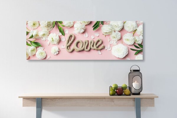 Obraz z napisem Love w romantycznym wzorze