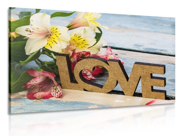 Obraz z drewnianym napisem Love