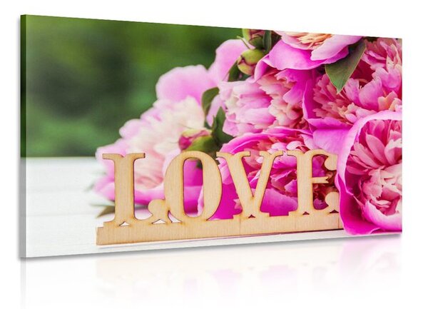 Obraz piwonie z napisem Love