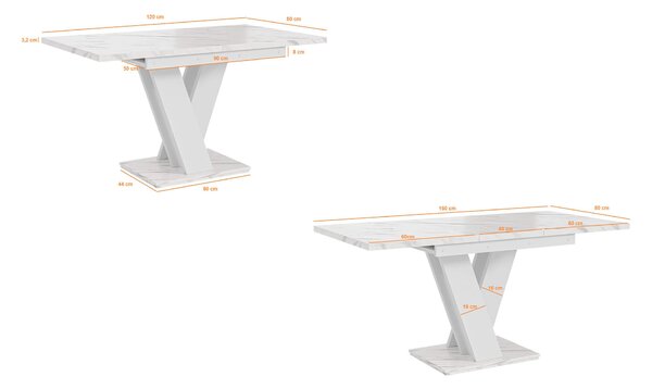 MebleMWM Stół rozkładany MASIV | 120-160x80 | Biały, beton
