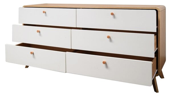 Biało-naturalna kolorze niska komoda w dekorze dębu 150x74 cm Caitlin – Støraa