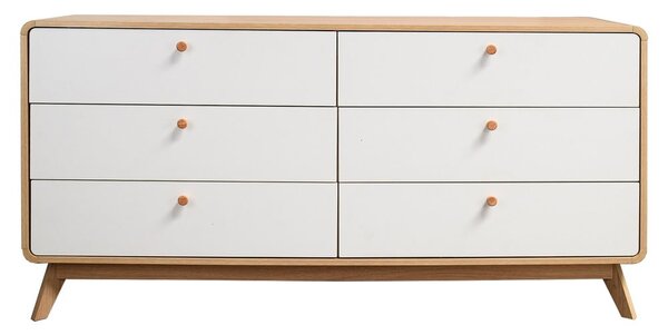 Biało-naturalna kolorze niska komoda w dekorze dębu 150x74 cm Caitlin – Støraa