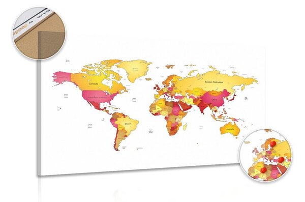 Obraz na korku mapa świata w kolorach