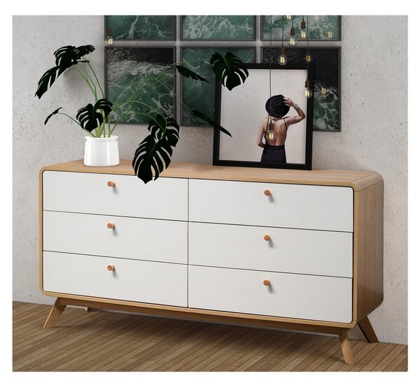 Biało-naturalna kolorze niska komoda w dekorze dębu 150x74 cm Caitlin – Støraa
