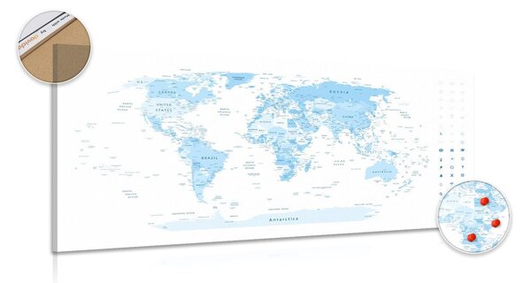 Obraz na korku szczegółowa mapa świata w kolorze niebieskim