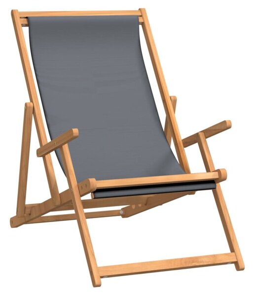 Składany leżak plażowy, lite drewno tekowe, szary