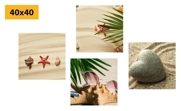 Zestaw obrazów martwa natura piaszczystej plaży