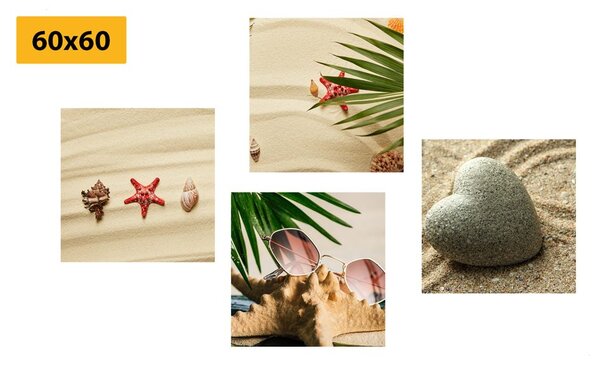 Zestaw obrazów martwa natura piaszczystej plaży