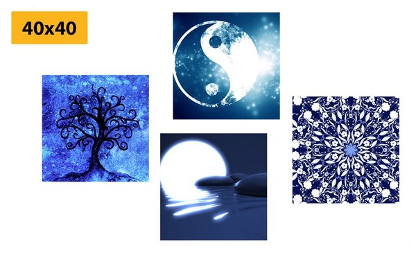 Zestaw obrazów Feng Shui w kolorze niebieskim