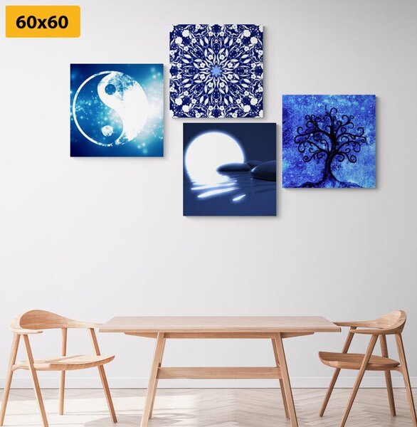 Zestaw obrazów Feng Shui w kolorze niebieskim