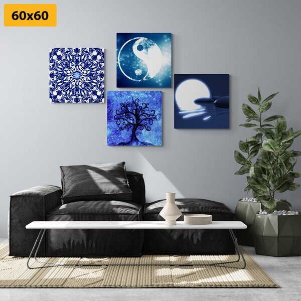 Zestaw obrazów Feng Shui w kolorze niebieskim