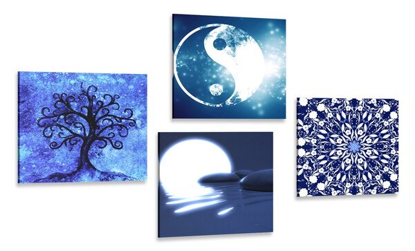 Zestaw obrazów Feng Shui w kolorze niebieskim