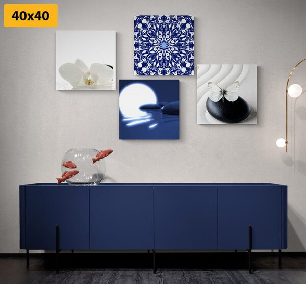 Zestaw obrazów Feng Shui w bieli i błękicie