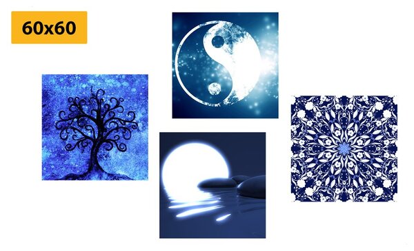 Zestaw obrazów Feng Shui w kolorze niebieskim