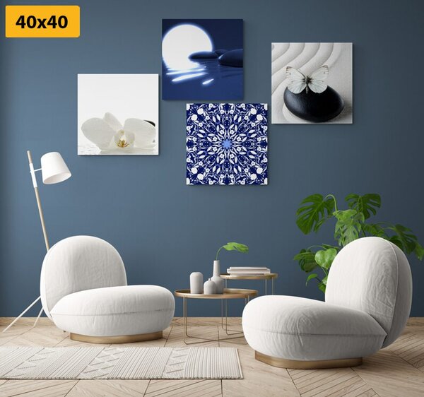Zestaw obrazów Feng Shui w bieli i błękicie