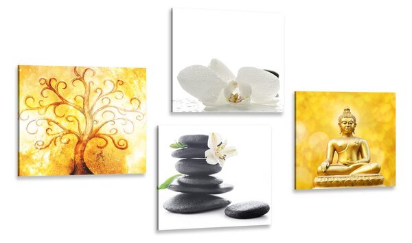 Zestaw obrazów Feng Shui w bieli i żółci