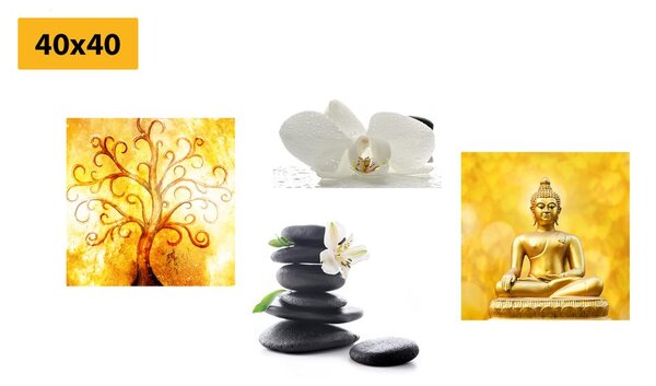 Zestaw obrazów Feng Shui w bieli i żółci