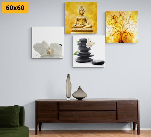 Zestaw obrazów Feng Shui w bieli i żółci