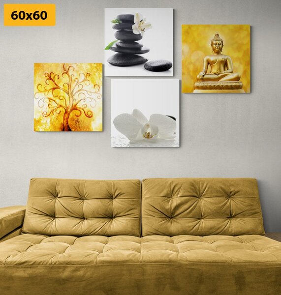 Zestaw obrazów Feng Shui w bieli i żółci