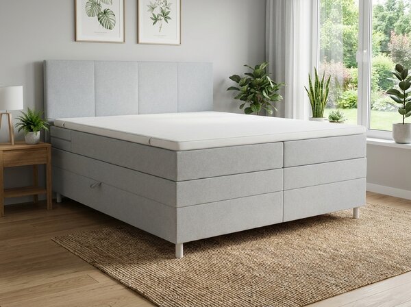 Tapicerowane łóżko kontynentalne CARINA 140x200 cm jasnoszare Materac: Materac sprężynowy Bonell