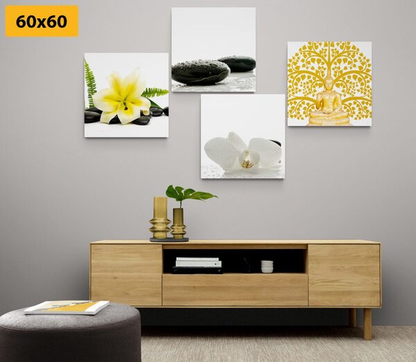 Zestaw obrazów Feng Shui z delikatną martwą naturą
