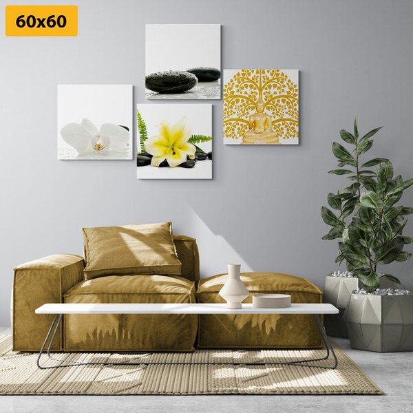 Zestaw obrazów Feng Shui z delikatną martwą naturą