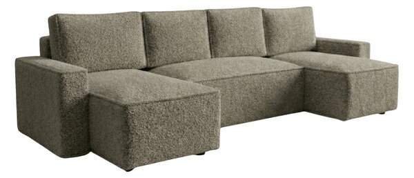Rozkładana sofa narożna w kształcie U SMART BOUCLE 303x143 cm, szarobrązowa