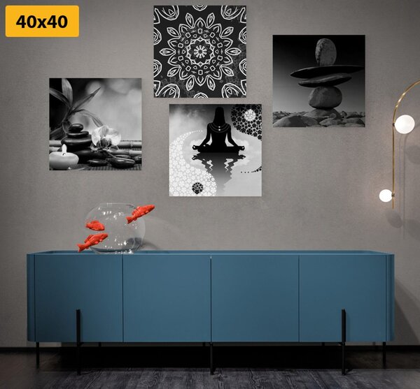 Zestaw obrazów harmonia Feng Shui w wersji czarno-białej