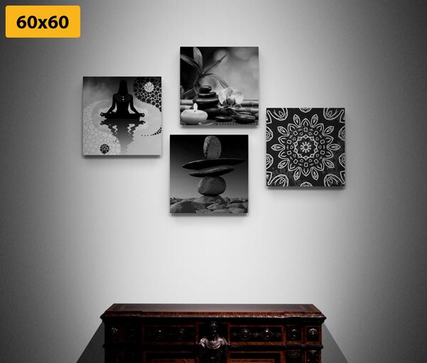 Zestaw obrazów harmonia Feng Shui w wersji czarno-białej
