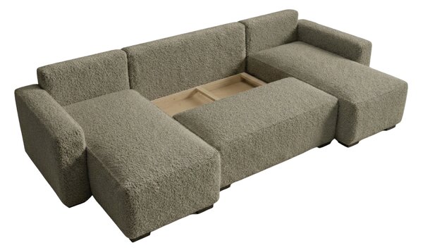 Rozkładana sofa narożna w kształcie U SMART BOUCLE 303x143 cm, szarobrązowa