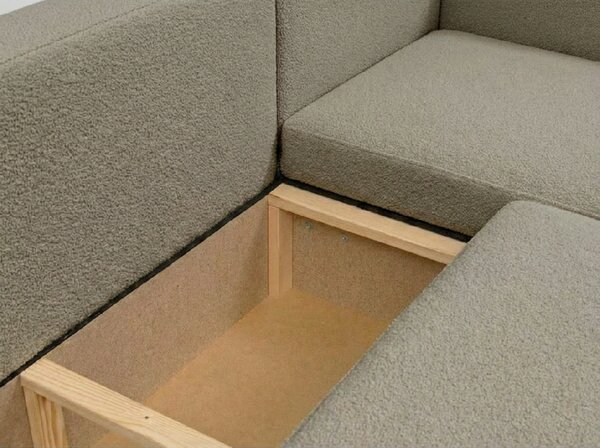 Rozkładana sofa narożna w kształcie U SMART BOUCLE 303x143 cm, szarobrązowa