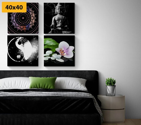 Zestaw obrazów Feng Shui na czarnym tle