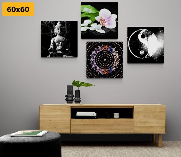 Zestaw obrazów Feng Shui na czarnym tle