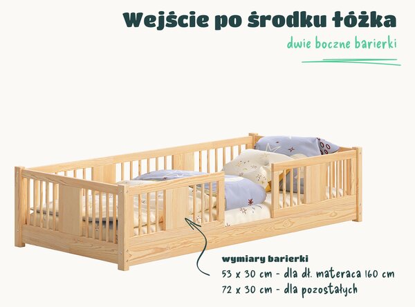 Łóżko dziecięce LENA – podłogowe łóżko z dwiema wysokimi barierkami