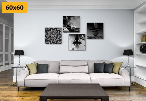 Zestaw obrazów harmonia Feng Shui w wersji czarno-białej