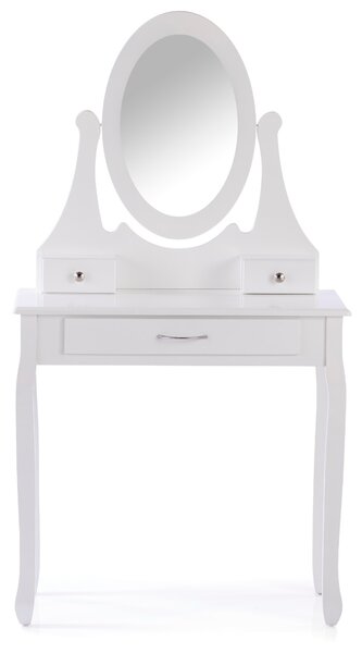 Toaletka Glamour z ruchomym lustrem 3 szufladami i eleganckim taboretem Biała NOLITE