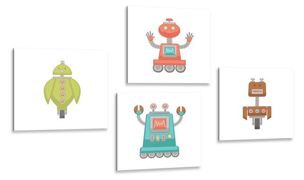 Zestaw obrazów grupa robotów