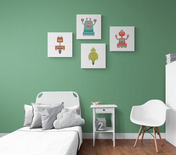 Zestaw obrazów grupa robotów
