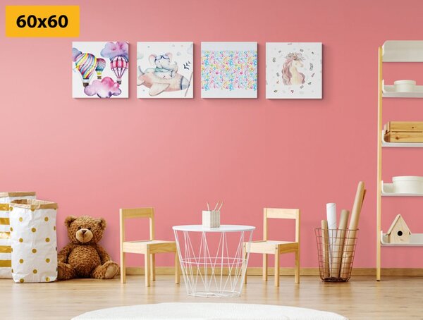 Zestaw obrazów dla dzieci w pastelowych kolorach