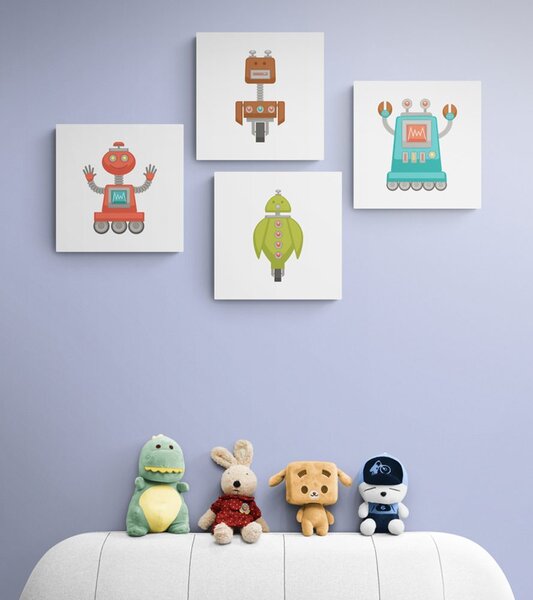 Zestaw obrazów grupa robotów