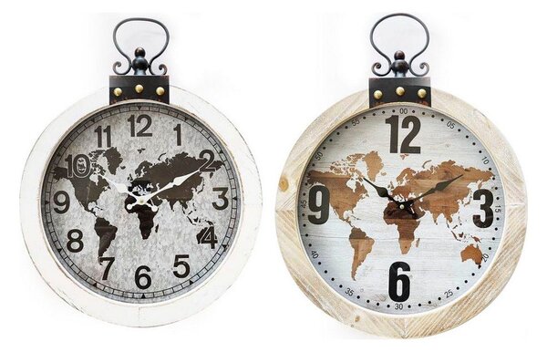 Emaga Zegar Ścienny DKD Home Decor Czarny Brązowy Żelazo Drewno MDF Mapa Świata (40 x 4 x 54 cm) (2 pcs)