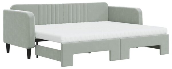 Sofa rozsuwana z materacami, jasnoszara, 80x200 cm, aksamit
