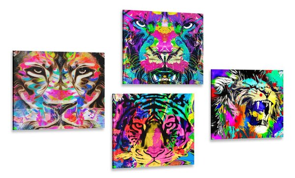 Zestaw obrazów zwierzęta w stylu pop art