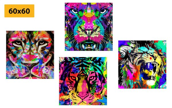 Zestaw obrazów zwierzęta w stylu pop art