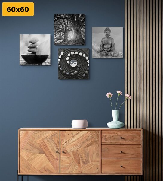 Zestaw obrazów Feng Shui w wersji czarno-białej
