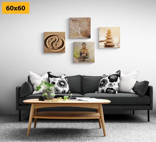 Zestaw obrazów Feng Shui w odcieniach beżu