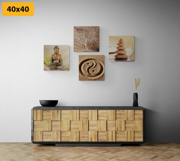 Zestaw obrazów Feng Shui w odcieniach beżu