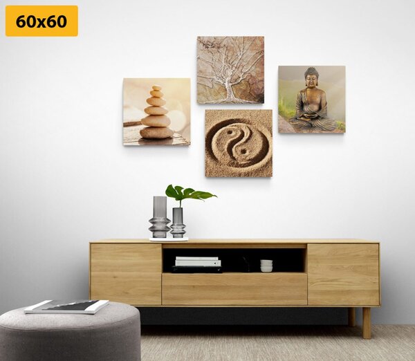 Zestaw obrazów Feng Shui w odcieniach beżu