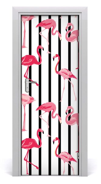 Naklejka samoprzylepna na drzwi Flamingi i paski