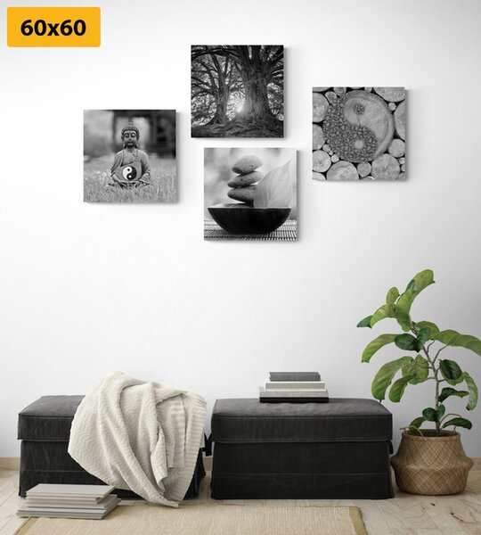 Zestaw obrazów w czarno-białym stylu Feng Shui